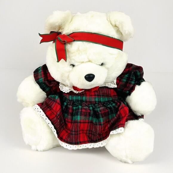 Vtg Emporium Capwell Jingle Bear Girl Christmas Plush Stuffed White Teddy Bear - Picture 1 of 7